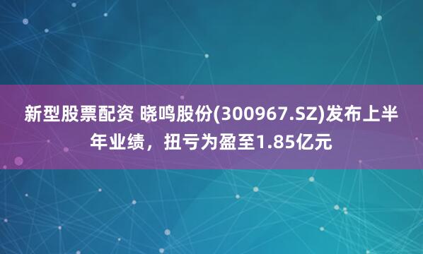 新型股票配资 晓鸣股份(300967.SZ)发布上半年业绩，扭亏为盈至1.85亿元